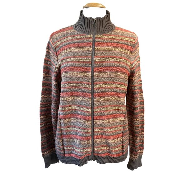 Vintage Woolrich Fair Isle Zip Cardigan Sz L Rust Brown Fall Grannycore Country - Picture 1 of 14